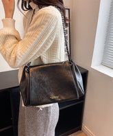 Women Black Patchwork Faux Leather Satchel Bags